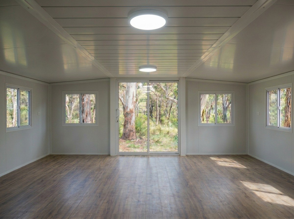 20ft Expandable Space interior — sliding door view